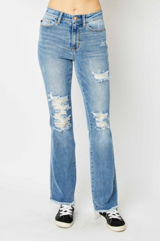 Just Judy High Waisted Fray Hem Bootcut Denim