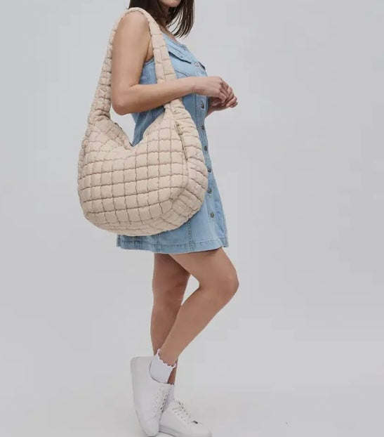 Revive Quilted Nylon Hobo Cream