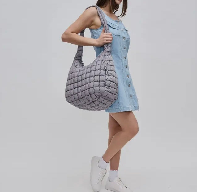 Revive Quilted Nylon Hobo Grey