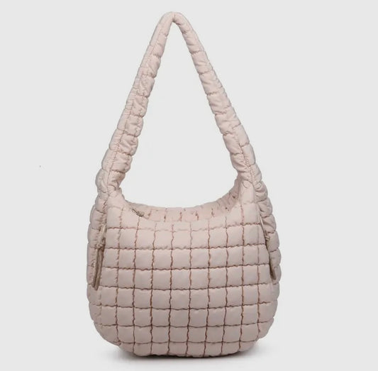 Revive Quilted Nylon Hobo Cream