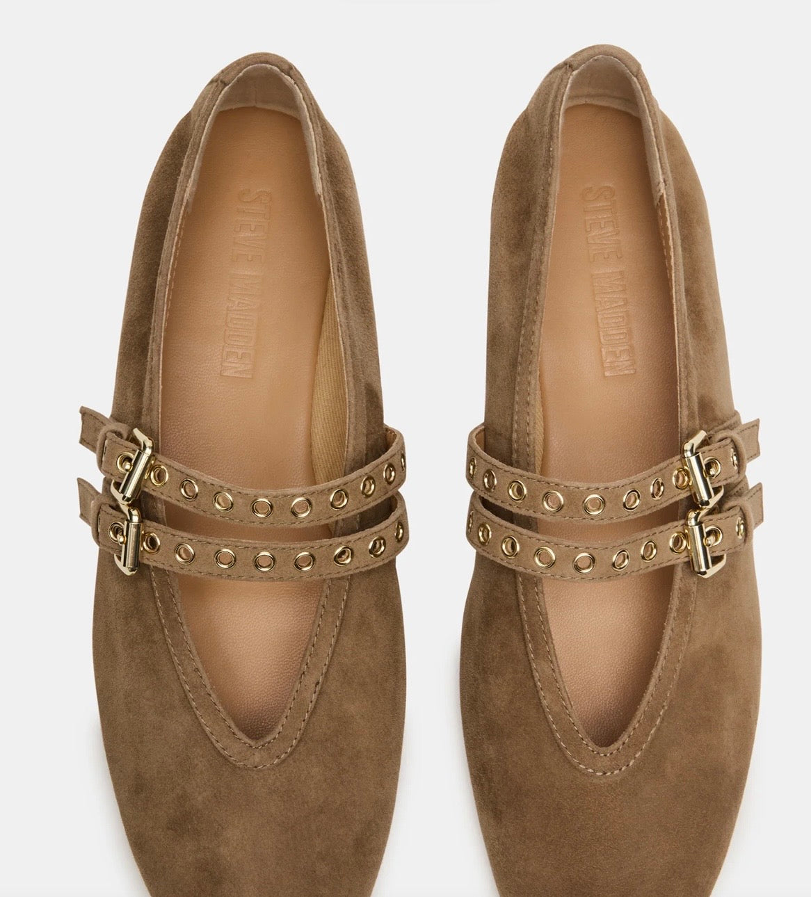 LYDIA TAUPE SUEDE SQUARE TOE MARY JANE BALLET FLATS