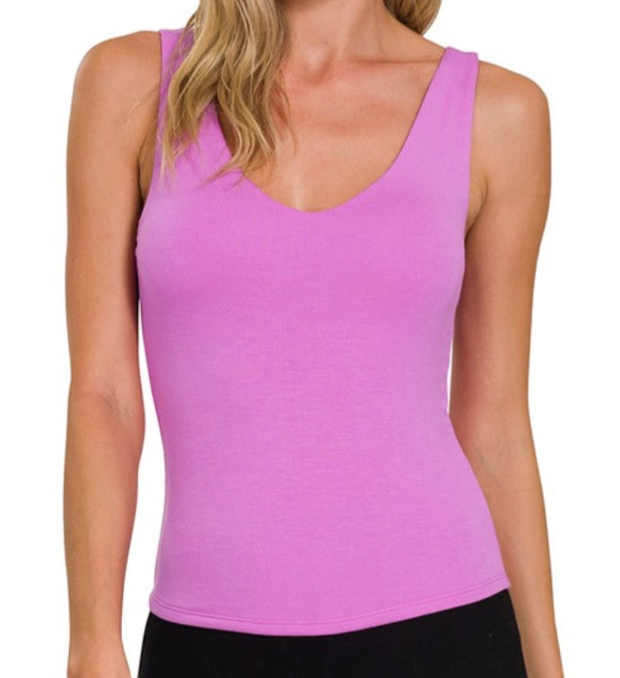 Premium Basic Double Layered Vneck Tank Bright Mauve