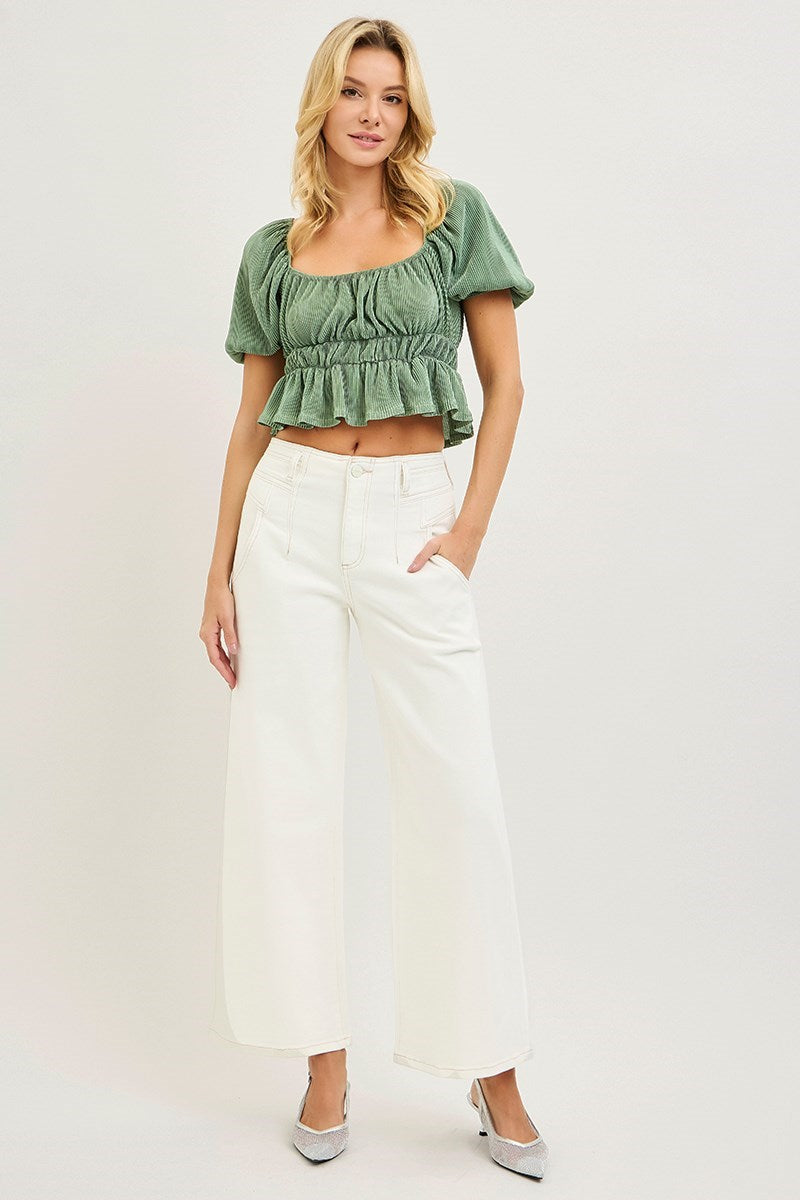 Poppy Cream HR Ankle Wide Jeans