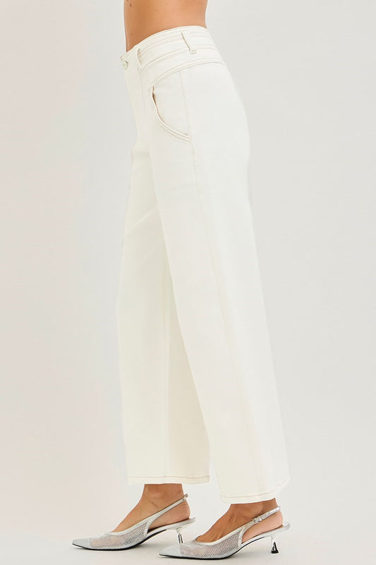 Poppy Cream HR Ankle Wide Jeans