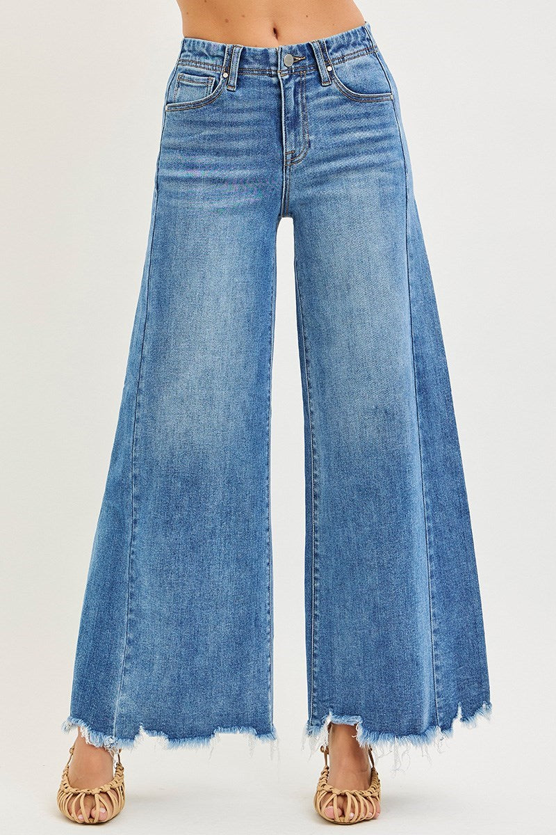 Chatter Med Wash HR Ankle Wide Jeans
