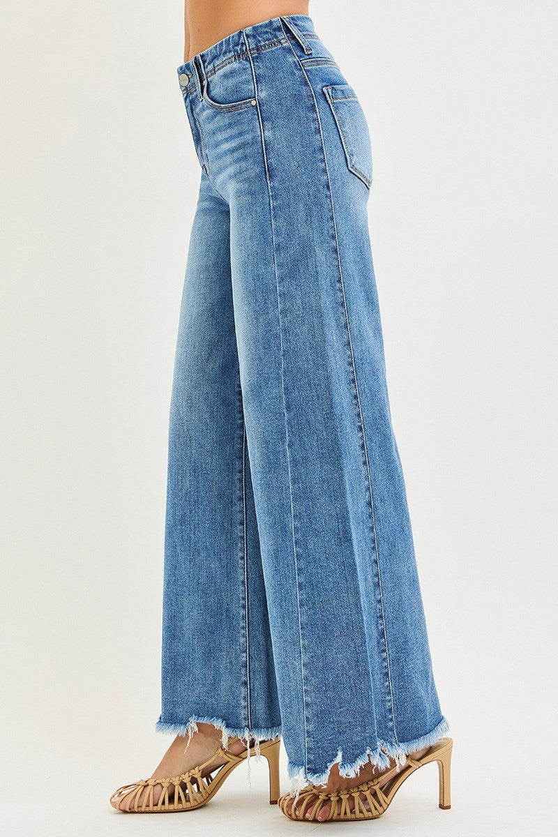 Chatter Med Wash HR Ankle Wide Jeans