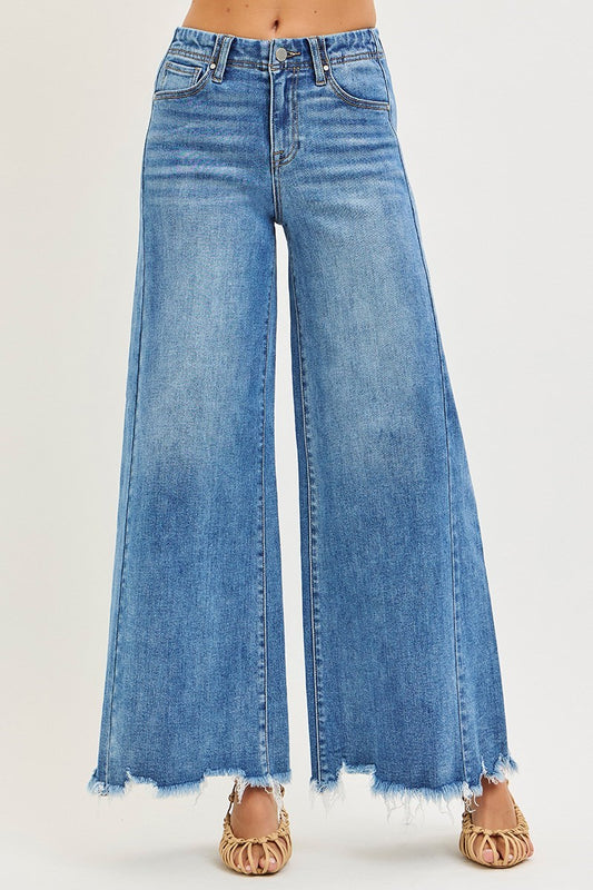 Chatter Med Wash HR Ankle Wide Jeans