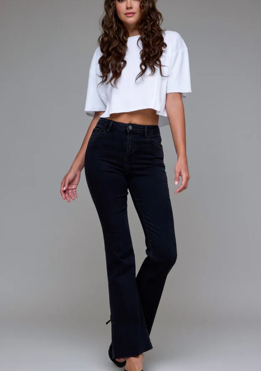 Happi Jet Black 33” Inseam Raw Hem Flare