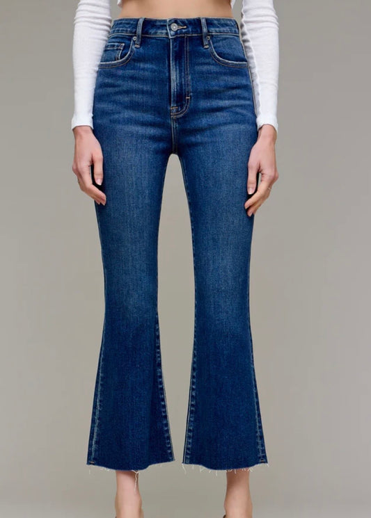 Happi Dark Wash Clean Cropped Flare