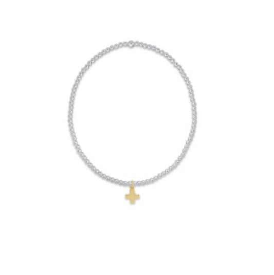 Classic Sterling Mixed Metal 2mm Bead Bracelet - Signature Cross Small Gold Charm