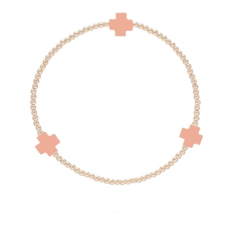 Signature Cross Gold Pattern 2mm Bead Bracelet - Coral