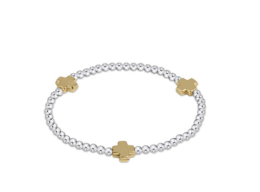 Signature Cross Sterling Mixed Metal Pattern 3mm Bead Bracelet - Gold