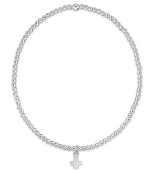 Classic Sterling 2mm Bead Bracelet - Signature Cross Small Sterling Charm