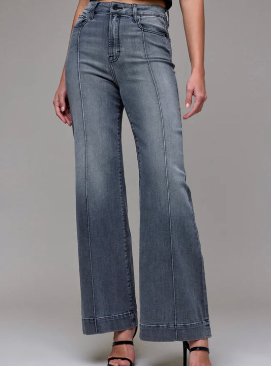 Happi Grey Wash Pintuck High Rise Comfort Flare