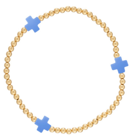 Signature Cross Gold Pattern 3mm Bead Bracelet - Cobalt