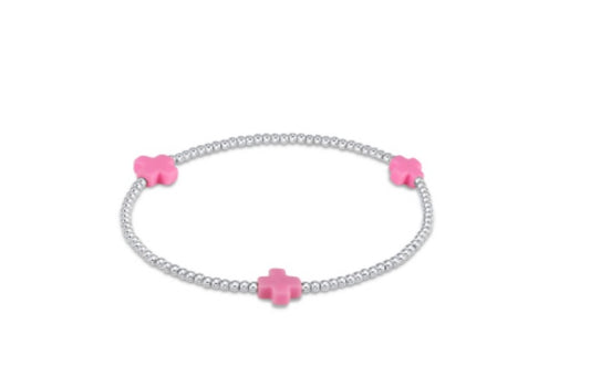 Signature Cross Sterling Pattern 2mm Bead Bracelet - Bright Pink