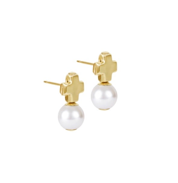 Signature Cross Small Gold Stud - Classic Pearl