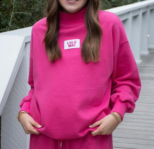 LuLu Mac LS Terry Cloth Mock Neck - Hot Pink