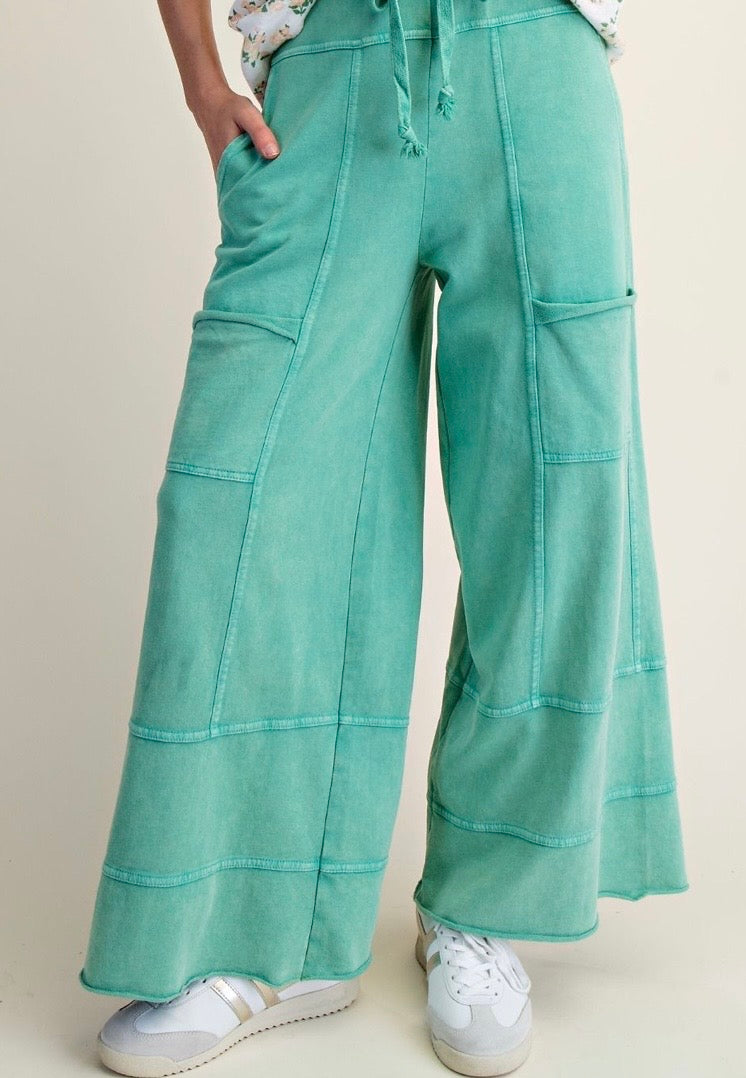Evergreen Mineral Washed Terry Knit Pants