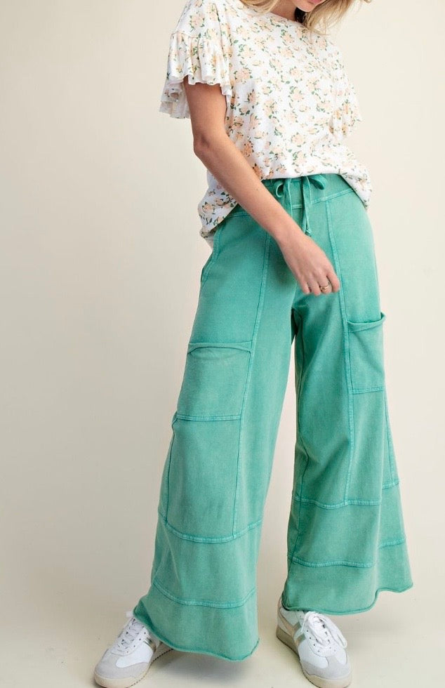 Evergreen Mineral Washed Terry Knit Pants