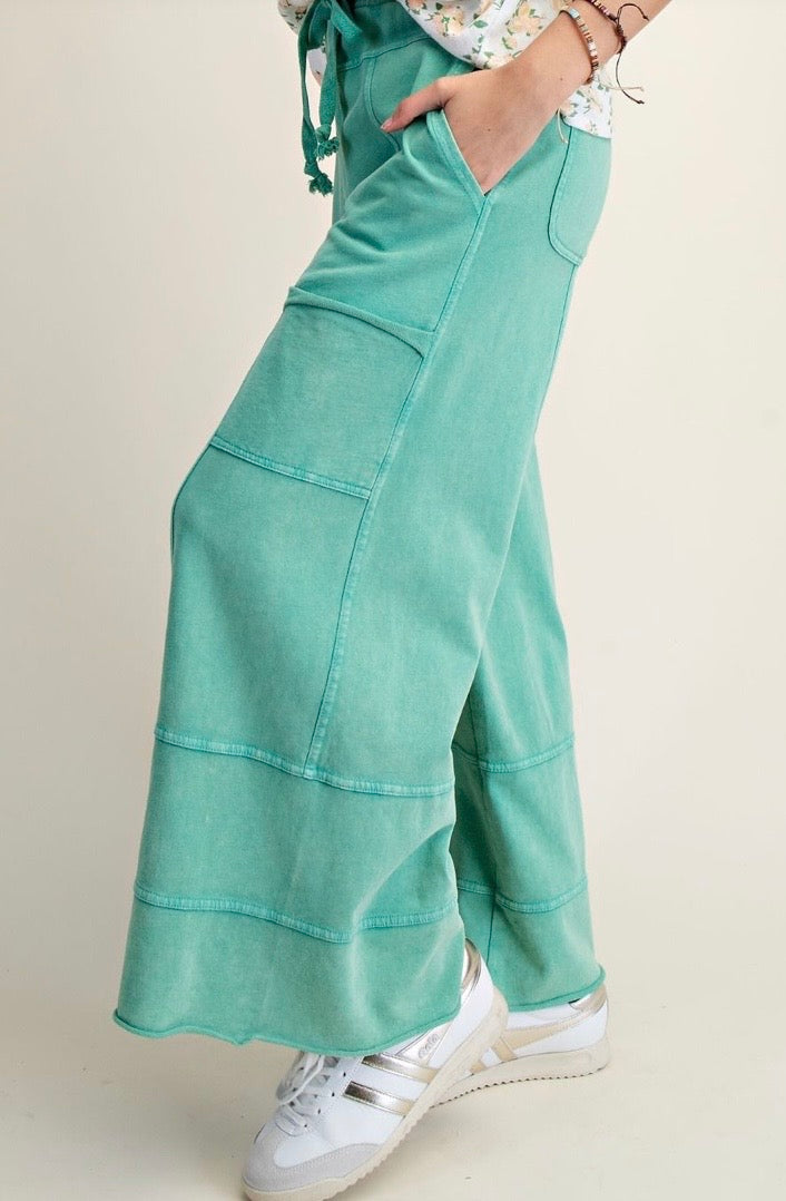 Evergreen Mineral Washed Terry Knit Pants