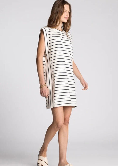 AVELIN DRESS Ivory Black Stripe