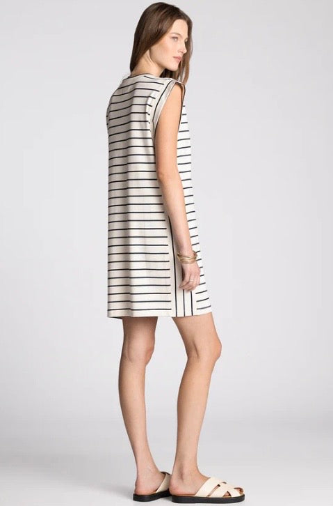 AVELIN DRESS Ivory Black Stripe