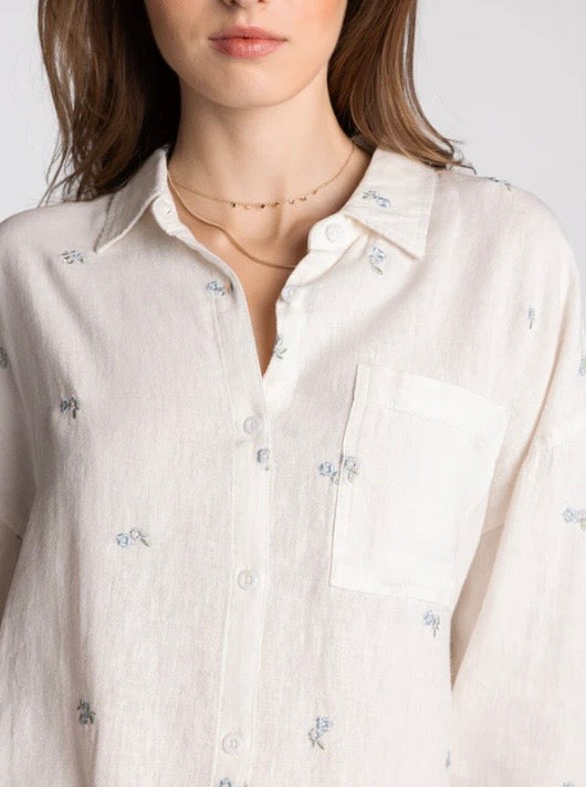 YESENIA SHIRT Ivory Blue Floral