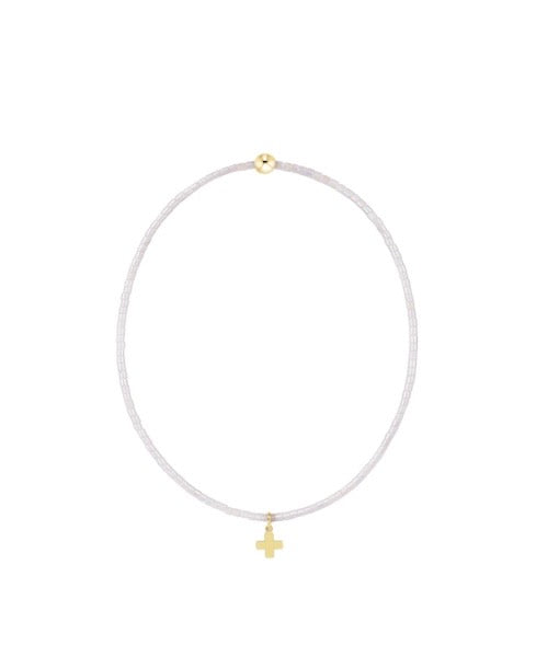 Hope Classic Silky White Bracelet - Signature Cross Small Gold Charm