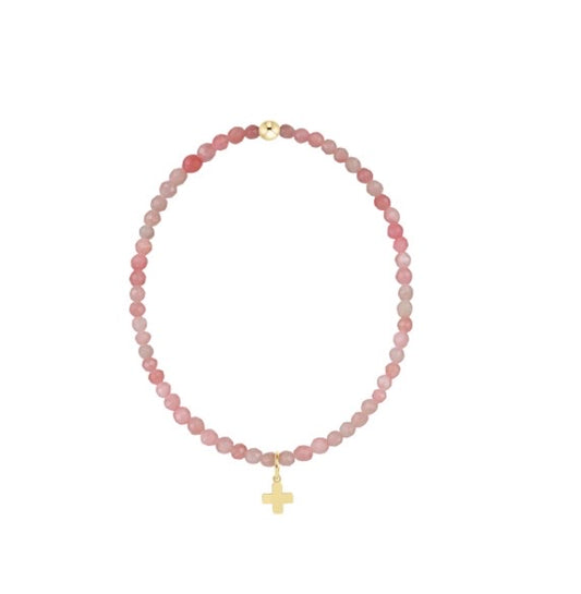 Classic Pink Opal 3mm Bracelet - Signature Cross Gold Charm