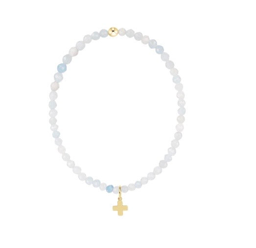 Classic Aquamarine 3mm Bracelet - Signature Cross Gold Charm
