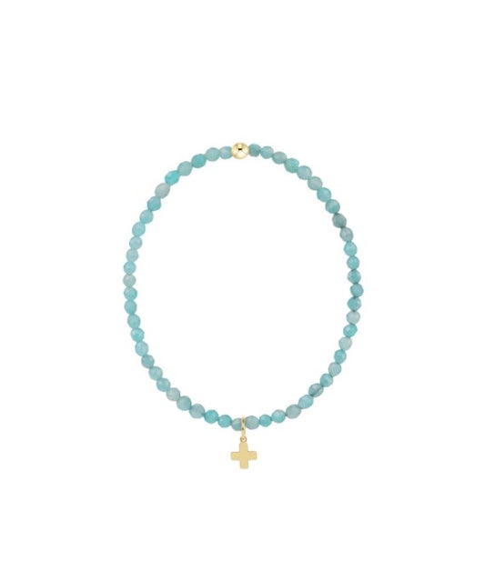Classic Amazonite 3mm Bracelet - Signature Cross Gold Charm