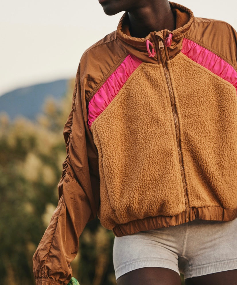 Amelia Zip Up Fleece Camel/Malibu Combo