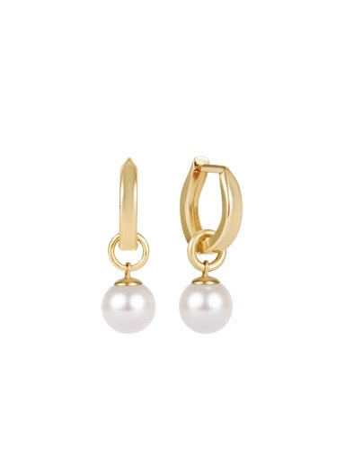 Huggie Gold 0.5" Hoop - Classic Pearl 8mm Charm