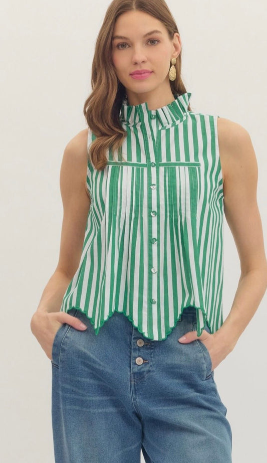 Can’t Go Back Green Striped Sleeveless Blouse