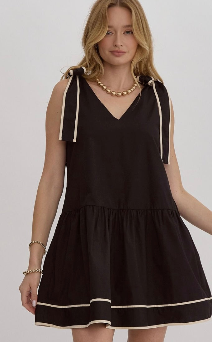 Sassy Classy Black Bow Sleeve Dress