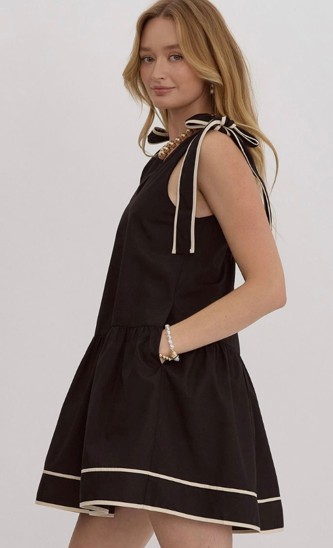 Sassy Classy Black Bow Sleeve Dress