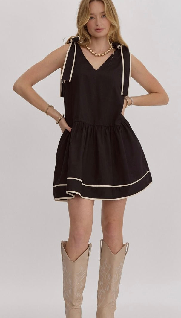 Sassy Classy Black Bow Sleeve Dress