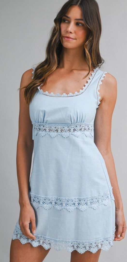 Chambray Linen Daydream Lace Dress
