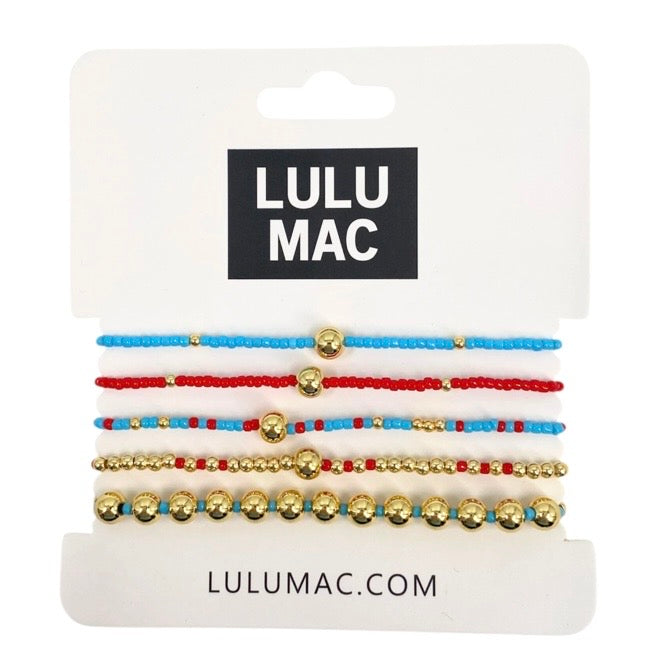 Red & Light Blue Lulu Mac Bracelets