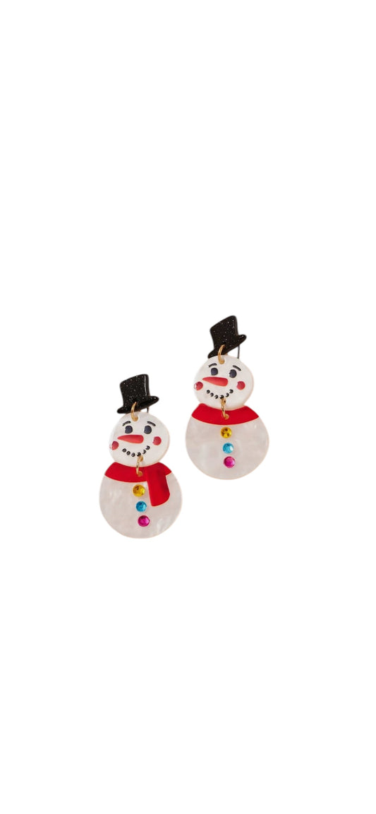 Christmas Snow Man Acetate Dangling Earrings