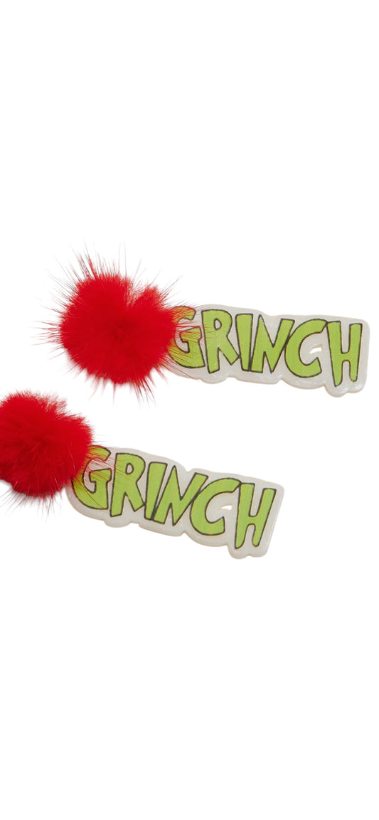 Christmas Grinch Pom Pom Earrings