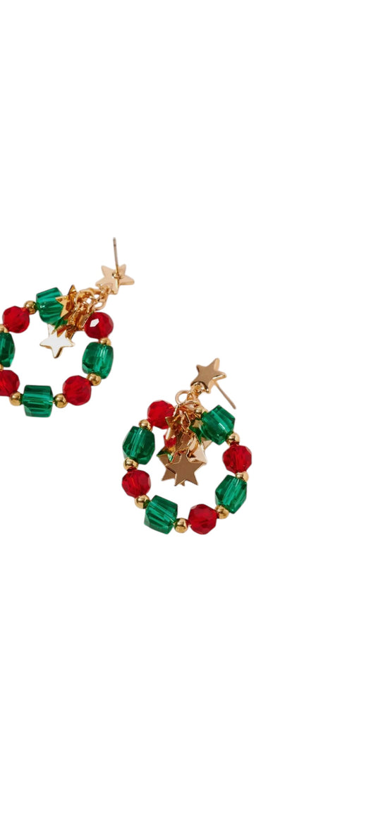 Christmas Glass Beaded Hoop Earrings