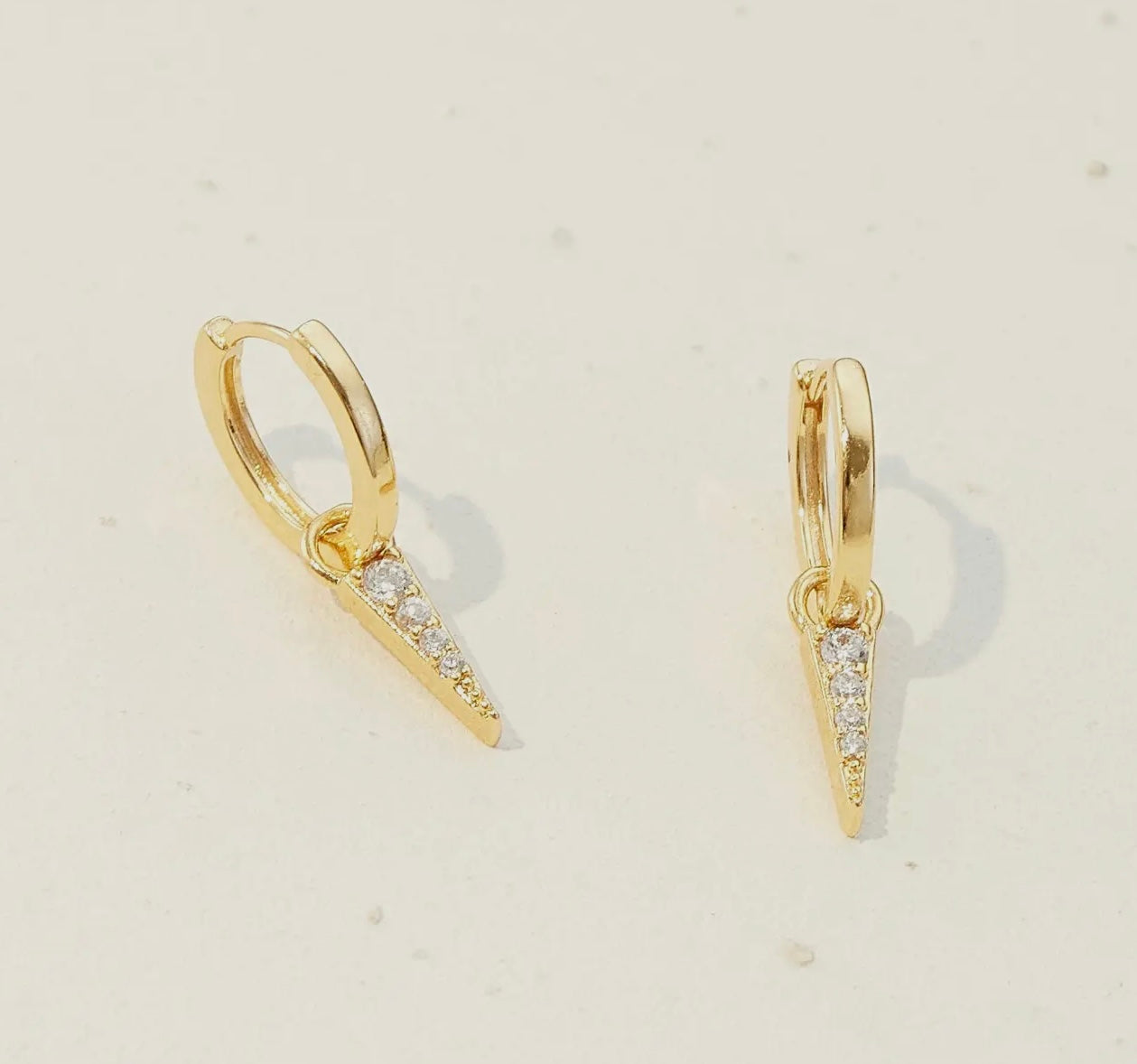 Gold Dipped Dangling Paved Triangle Bar Hoop Earrings