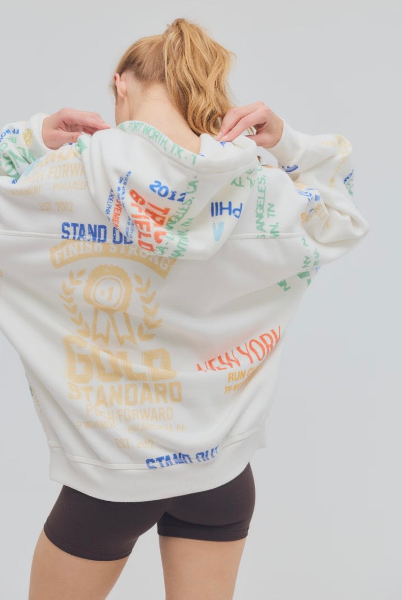 Printed Final Call Hoodie Varsity Graphic Ivory