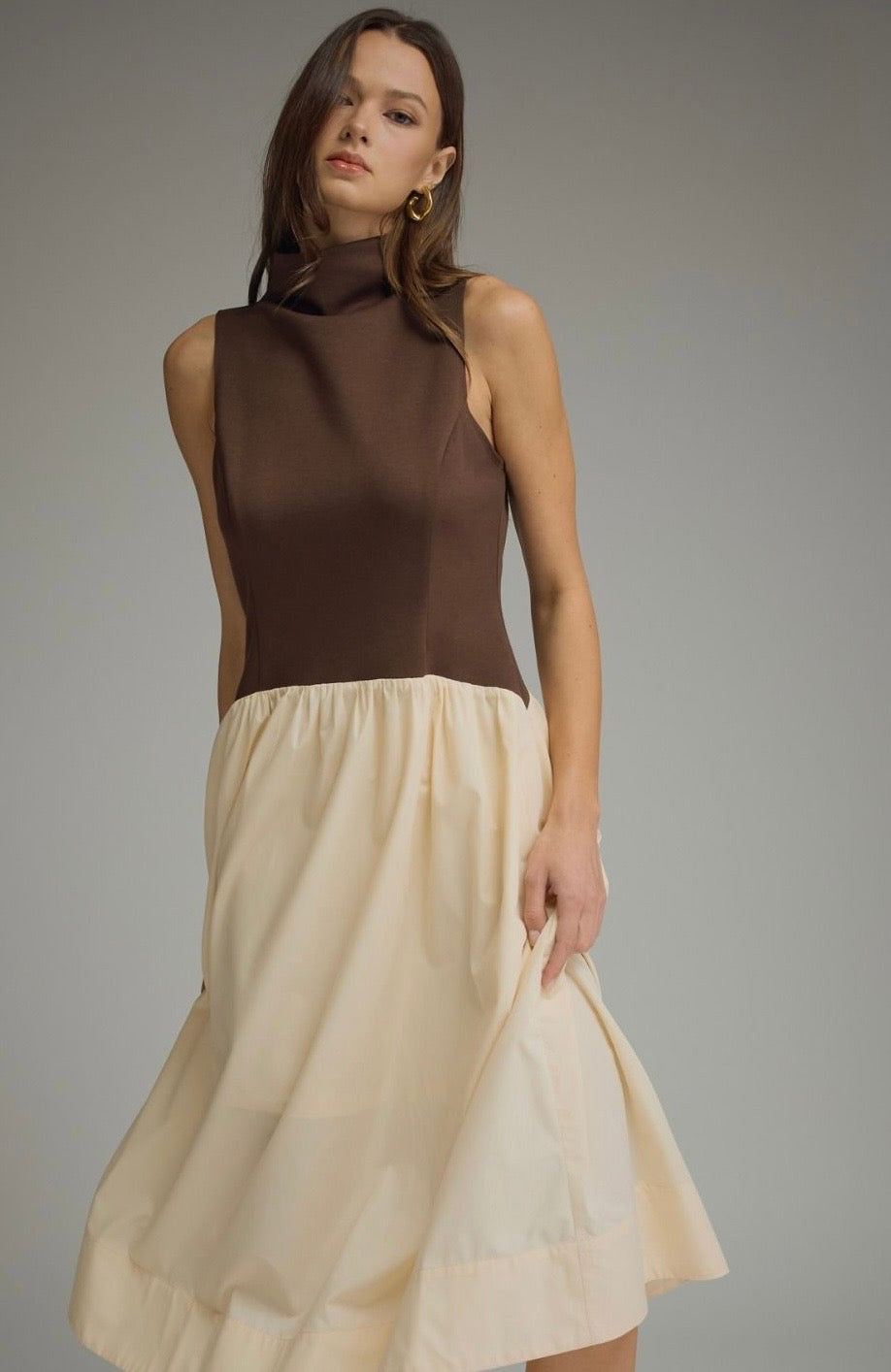 Mocha Melody Two Tone Midi Dress