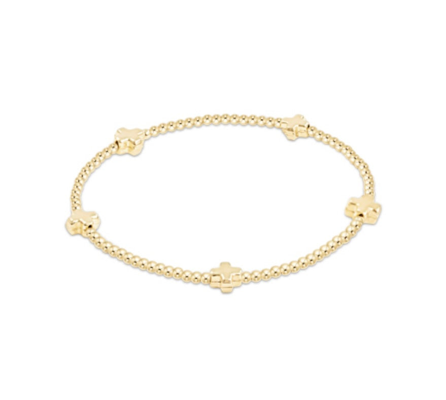 Signature Cross Small Gold Pattern 2mm Bead Bracelet - Gold