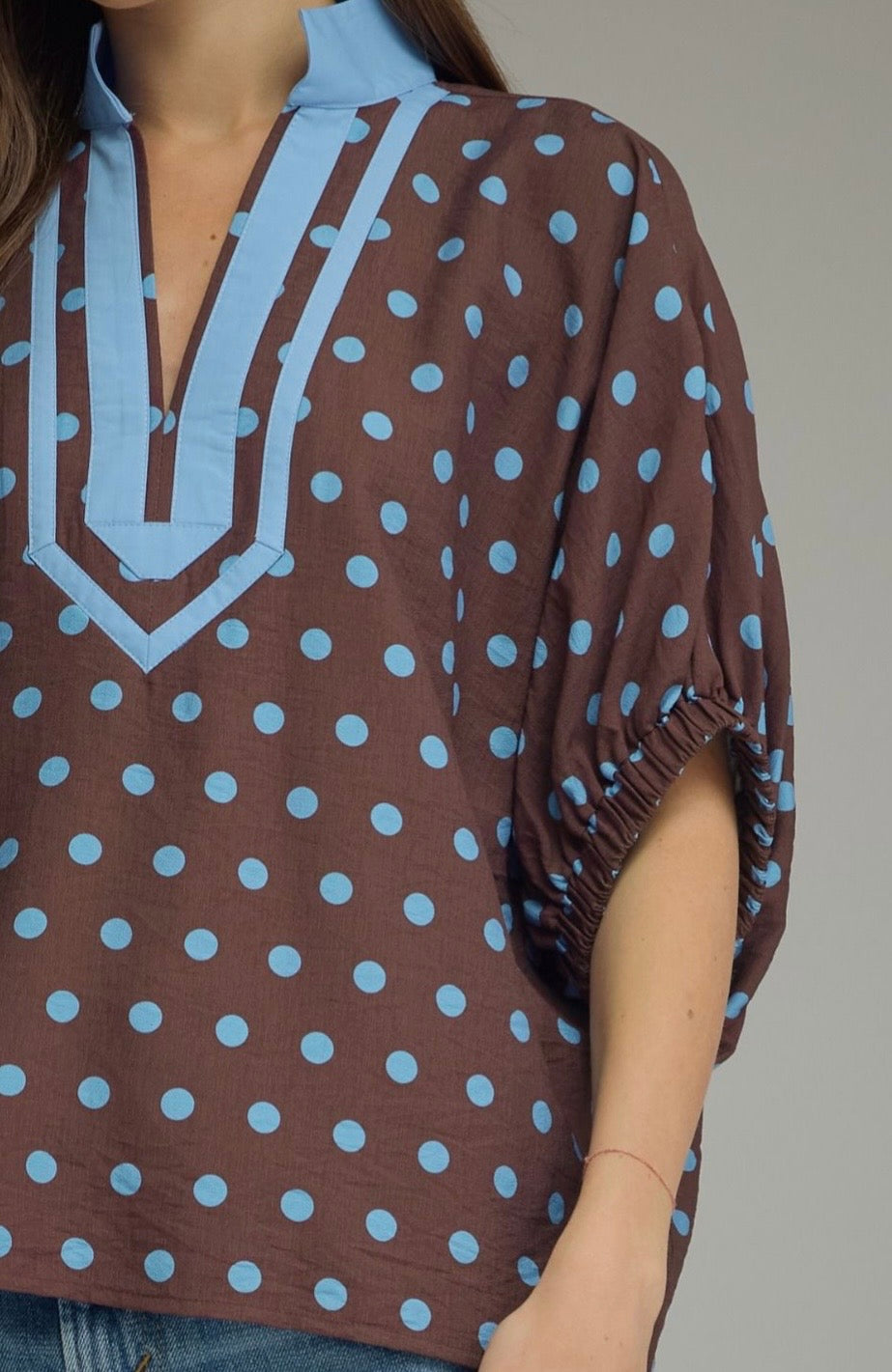 Blue & Brown Confetti Vneck Blouse