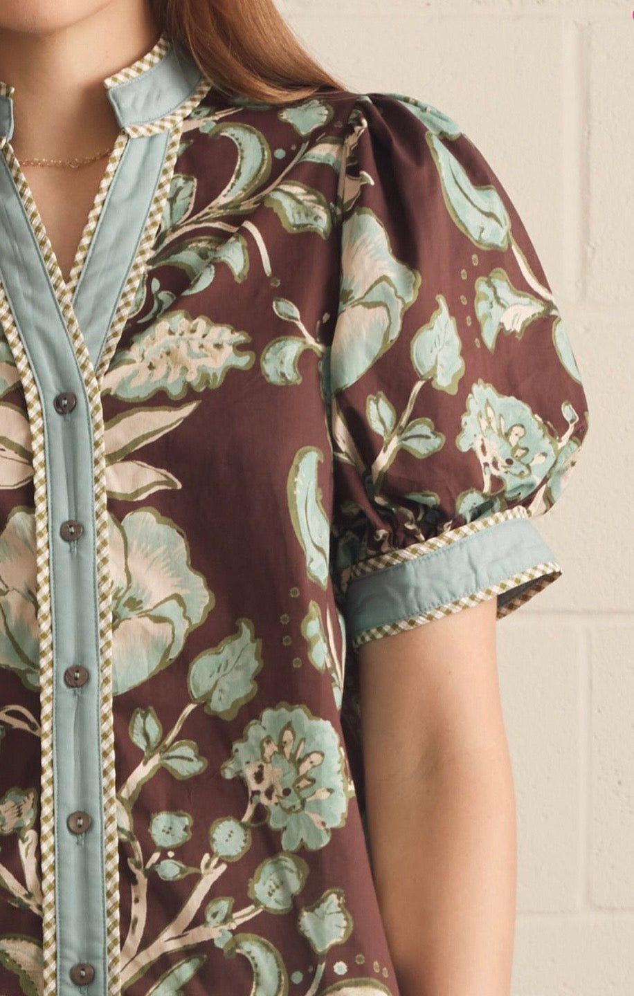 Cocoa Floral Embrace Puff Sleeve Top