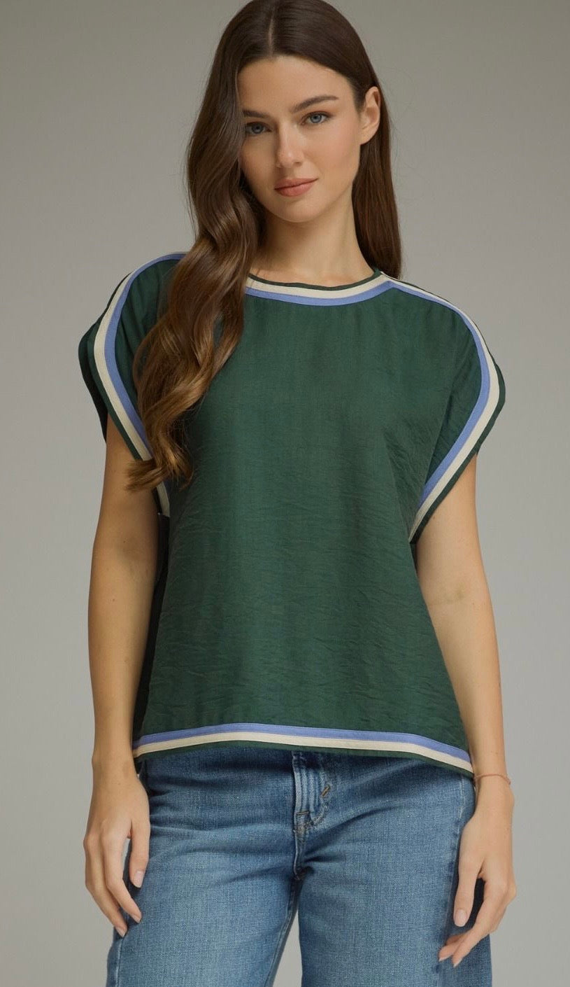 Rowan Hunter Green Contrast Trim Top